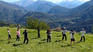 groupe pratiquant le tai chi corps vivant corps conscient en extérieur